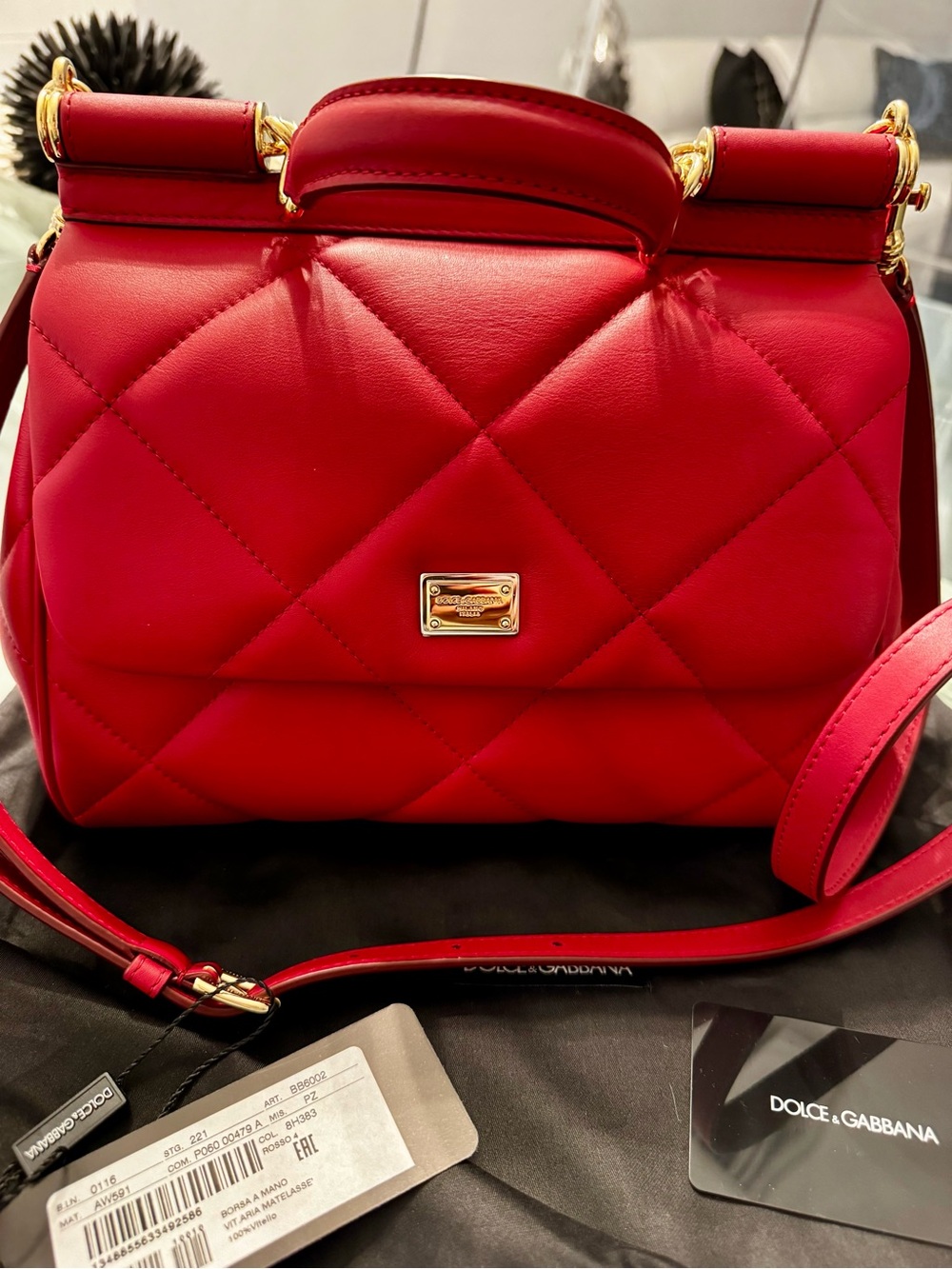 Dolce & Gabbana Red Quilted Shoulder Bag with Gold Hardware NWT ♥️